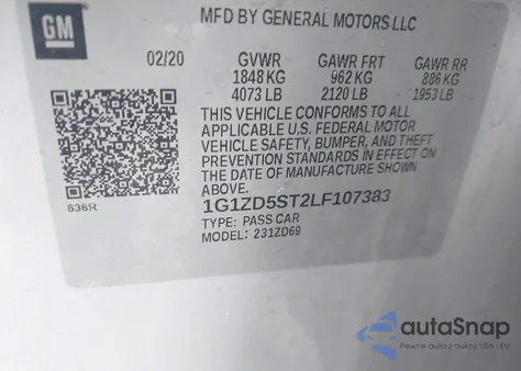 2020 Chevrolet Malibu Fwd Lt from USA, damaged, VIN 1G1ZD5ST2LF107383